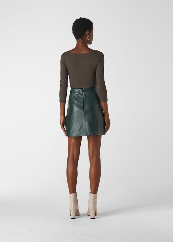 Dark Green Leather A line Skirt