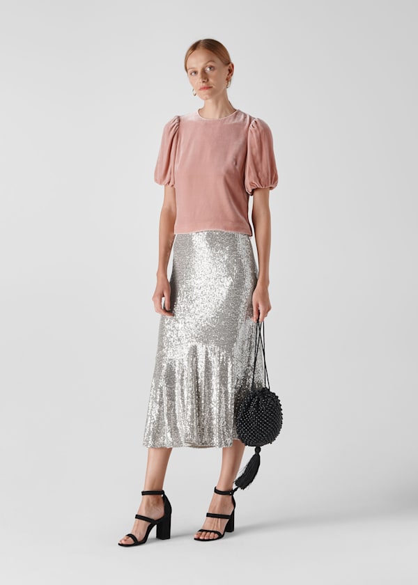 Silver Suki Sequin Skirt