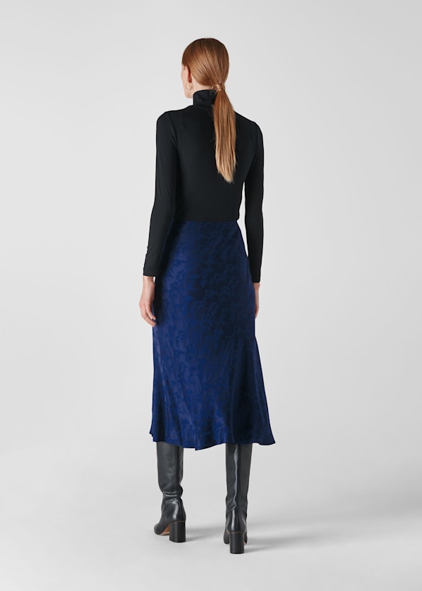 Navy Cloud Jacquard Bias Skirt