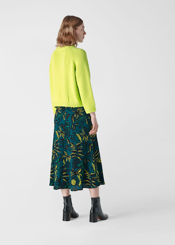 Green Assorted Leaves Print Skirt