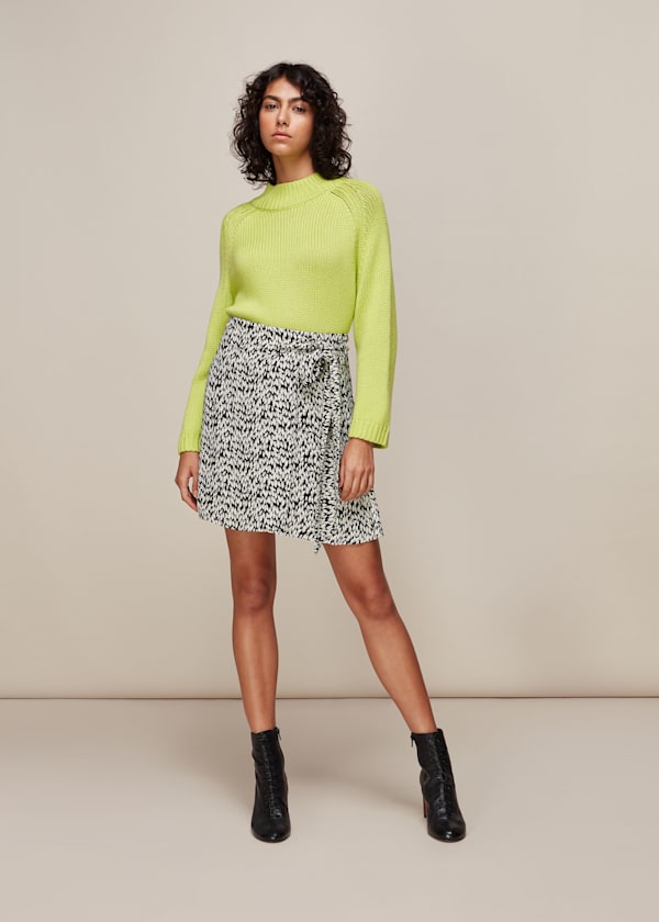 Black Petal Print Wrap Skirt