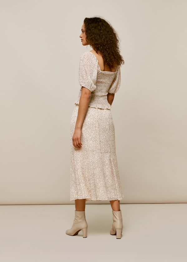 White Sketched Floral Skirt