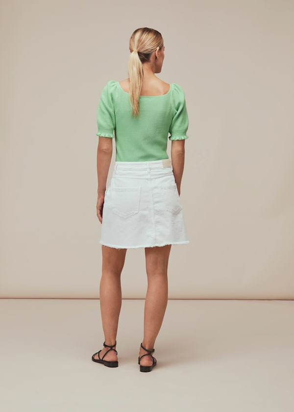 Seam Detail Frayed Denim Skirt