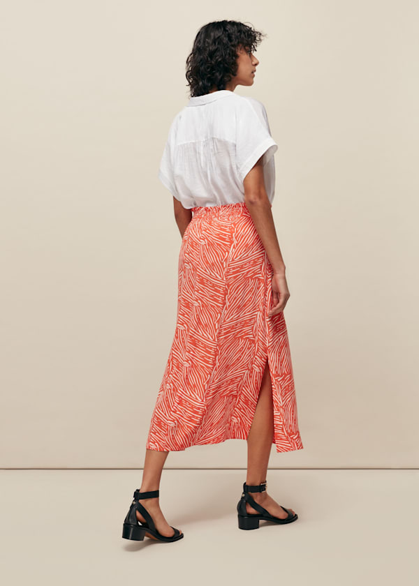 Red Tiger Palm Smocked Waist Skirt