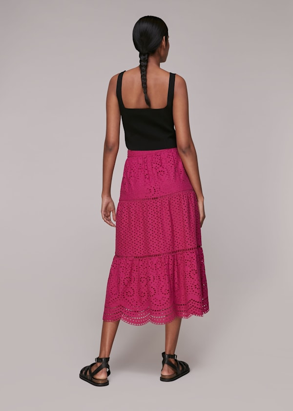 Pink Broderie Midi Skirt