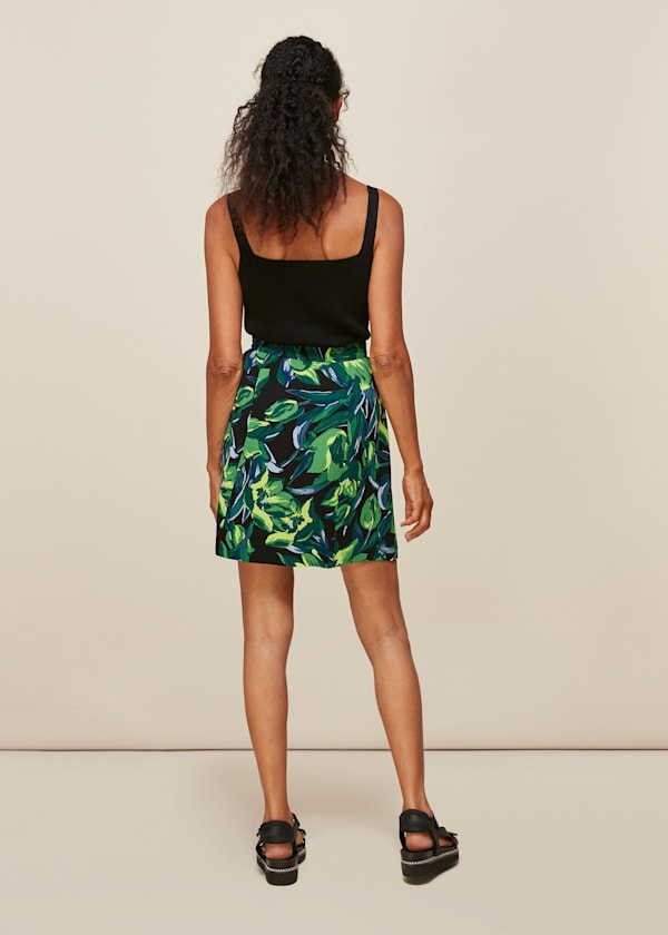 Multicolour Tulip Print Button Skirt