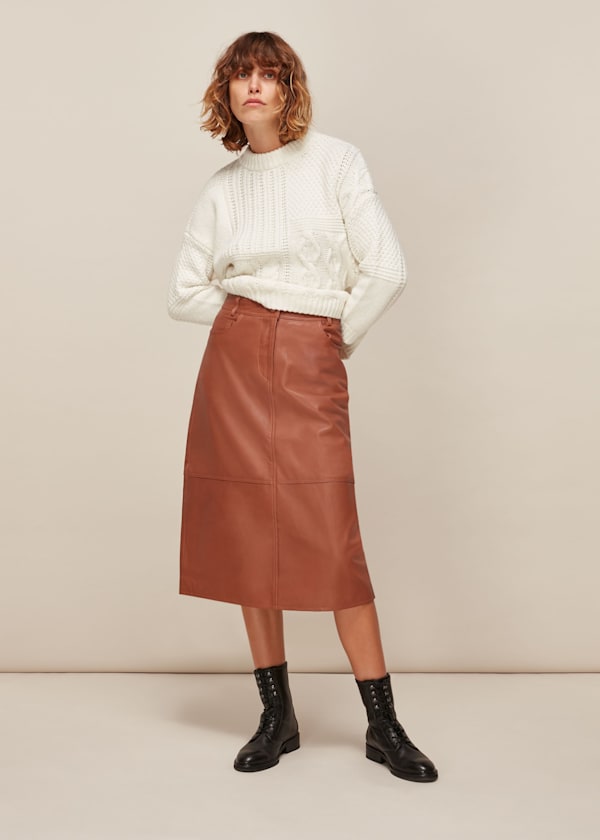 Tan Panelled Leather Skirt