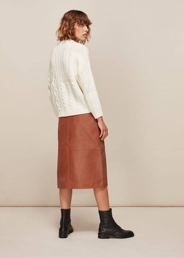 Tan Panelled Leather Skirt