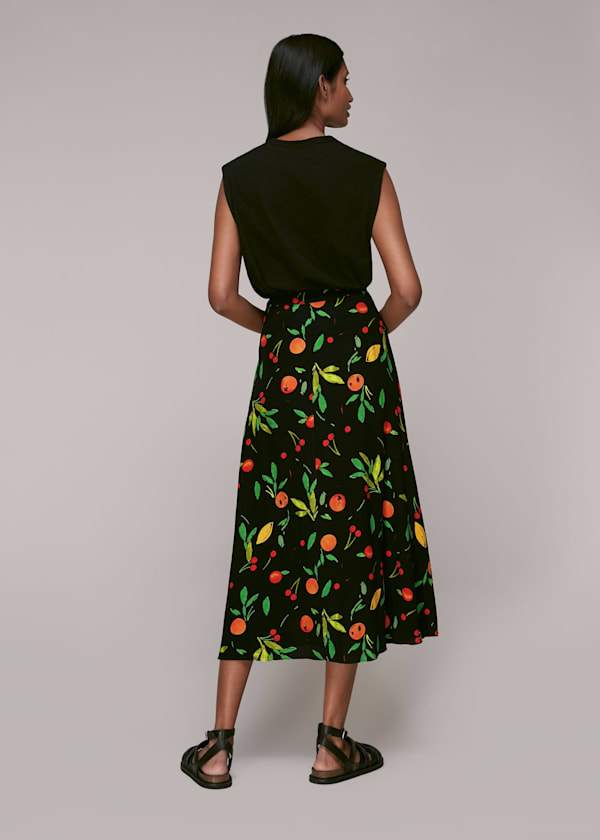 Black Fruit Print Skirt