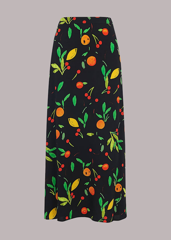 Black Fruit Print Skirt