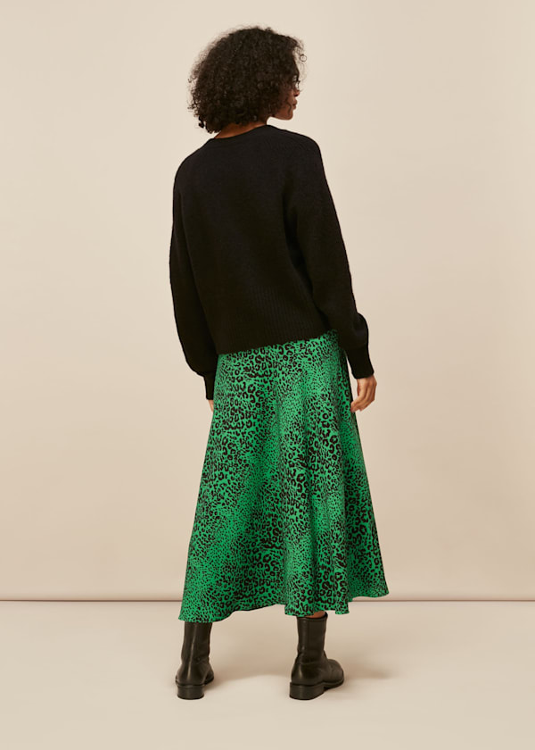 Green Speckled Animal Bias Cut Skirt