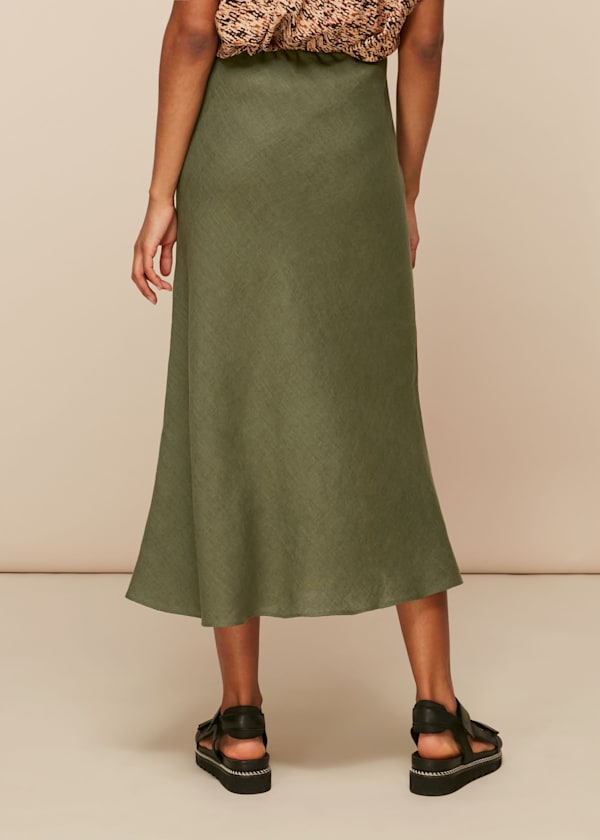 Khaki Linen Bias Cut Skirt