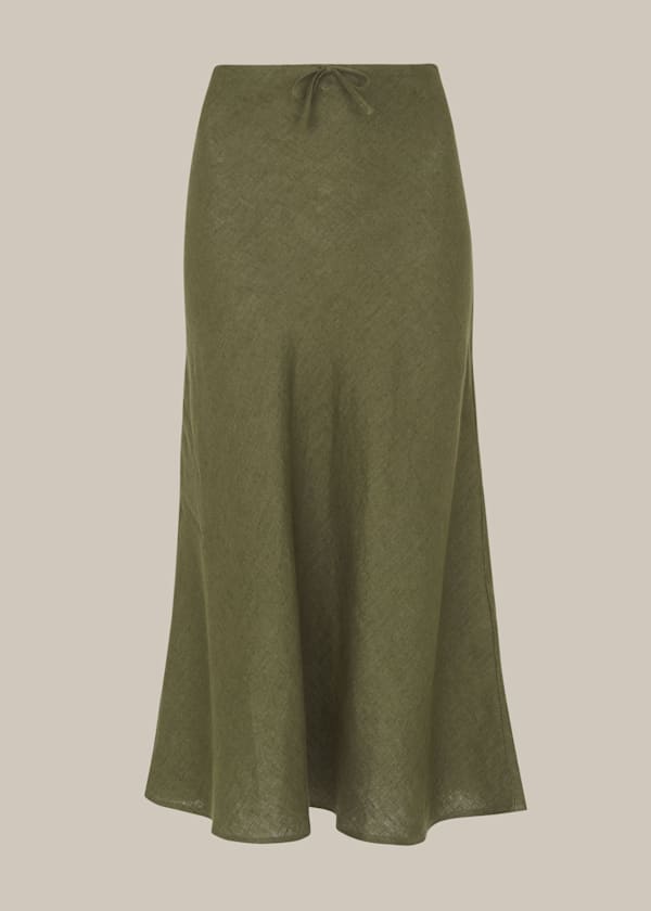 Khaki Linen Bias Cut Skirt