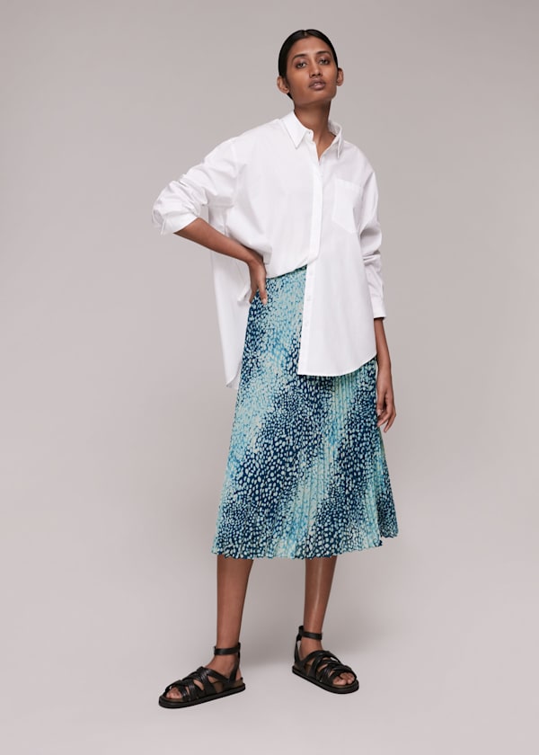 Blue Dalmation Pleated Skirt