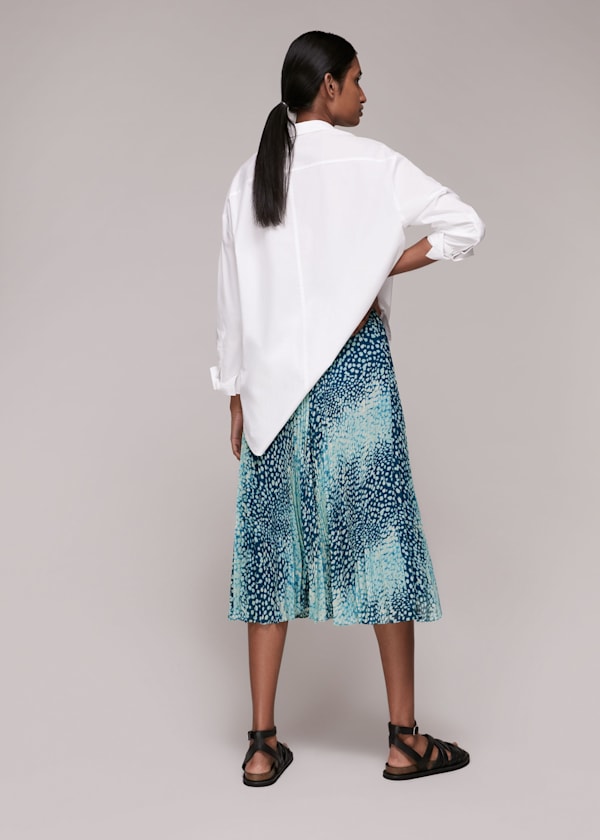 Blue Dalmation Pleated Skirt