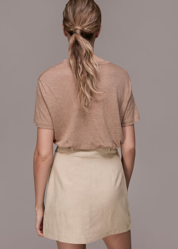 Beige Linen Pocket Skirt