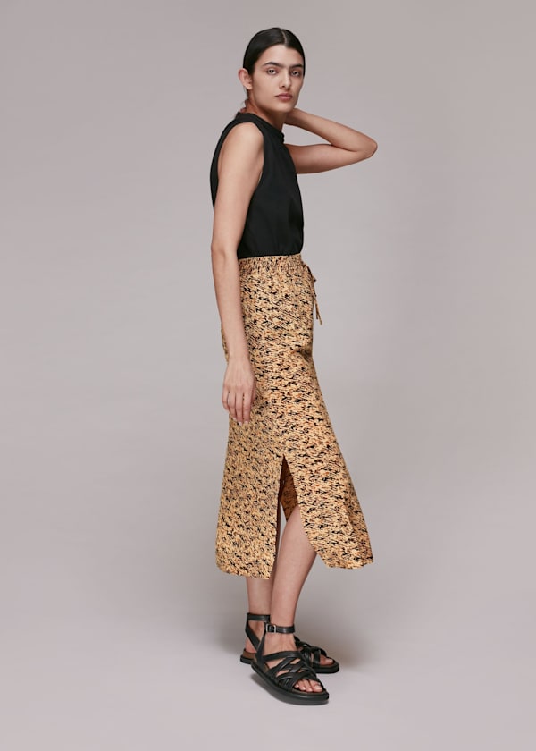 Multicolour Bark Print Tie Waist Skirt