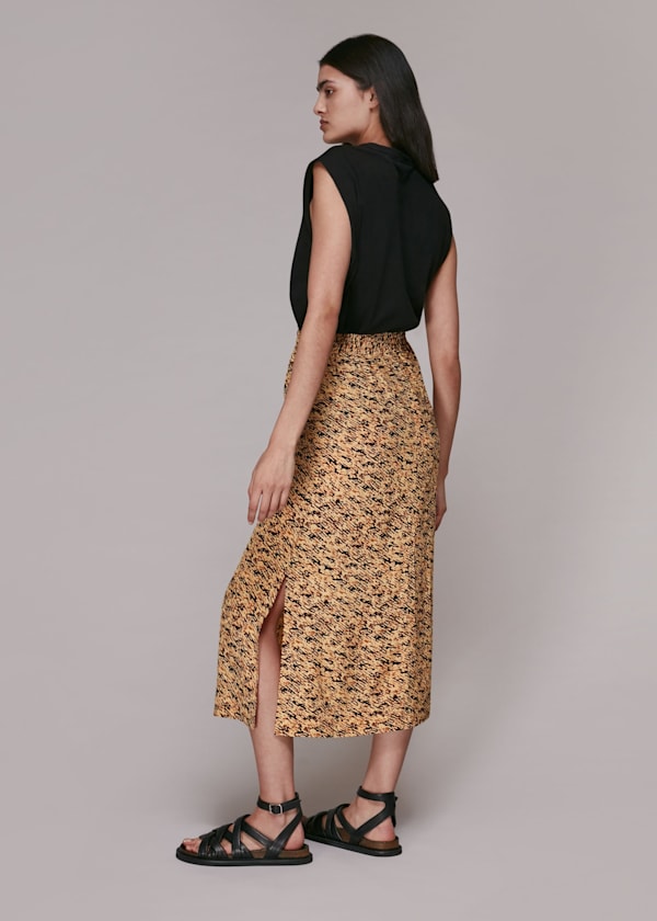 Multicolour Bark Print Tie Waist Skirt