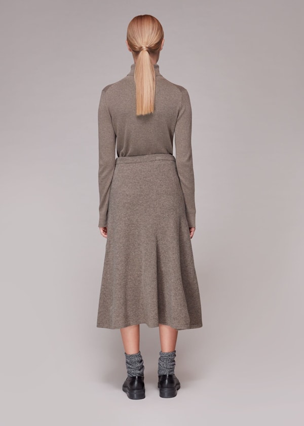 Oatmeal Flare Detail Knitted Skirt