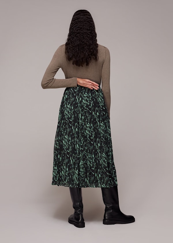 Green Abstract Brushstroke Skirt