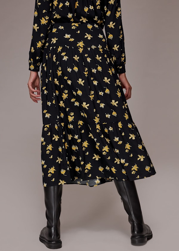 Black Bridget Falling Floral Skirt