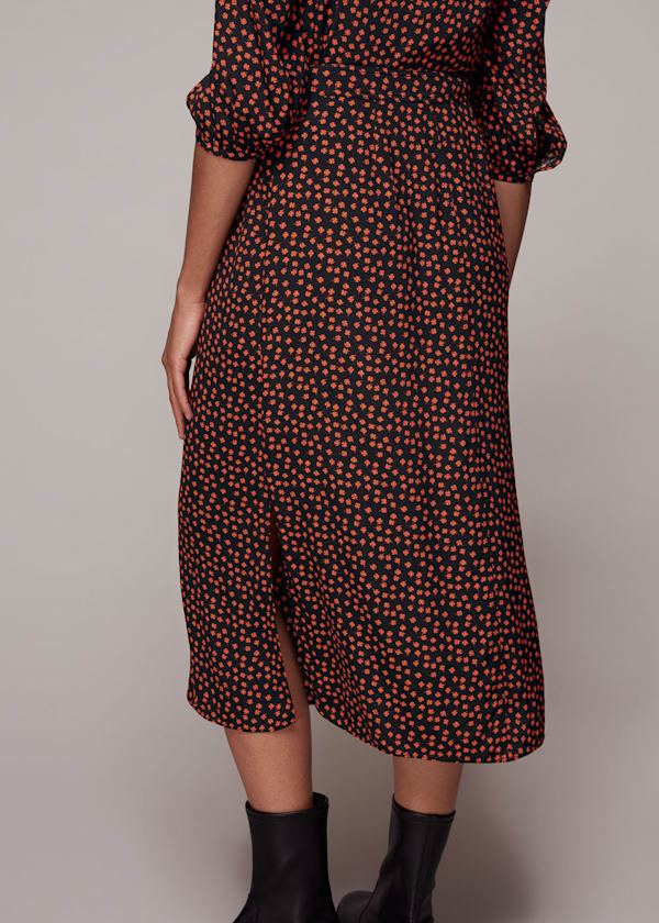 Black Dainty Floral Button Skirt
