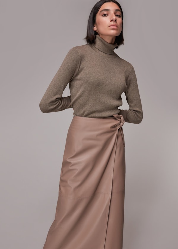 Nude Tie Side Leather Skirt