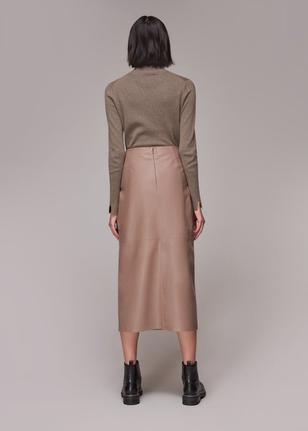 Nude Tie Side Leather Skirt