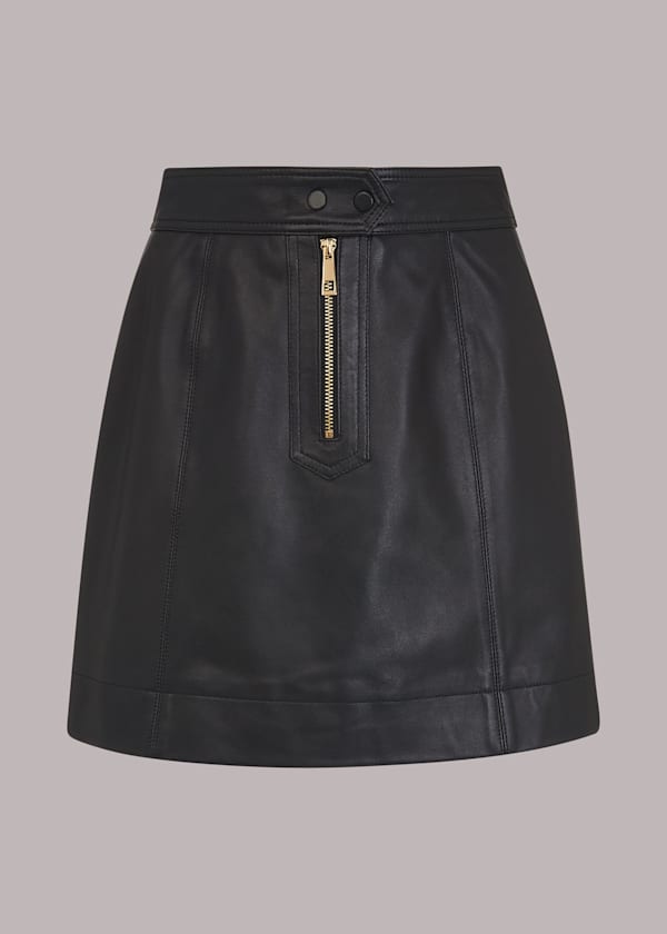 Zip Front Detail Leather Skirt