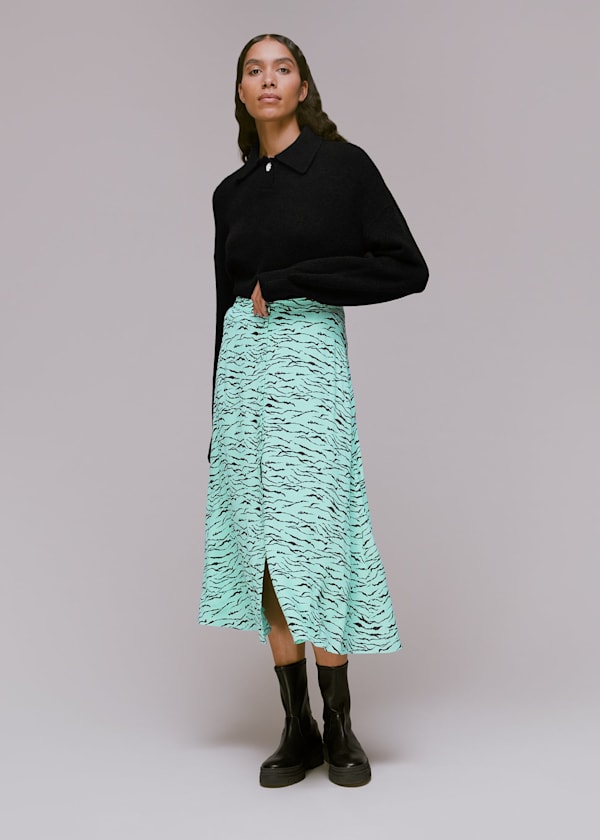 Multicolour Tiger Print Button Front Skirt