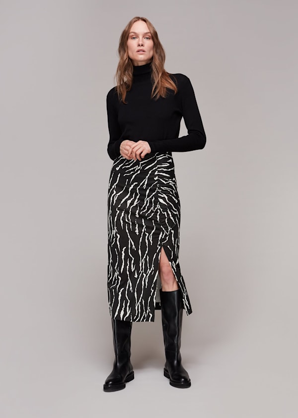 Black Vertical Tiger Ruched Skirt
