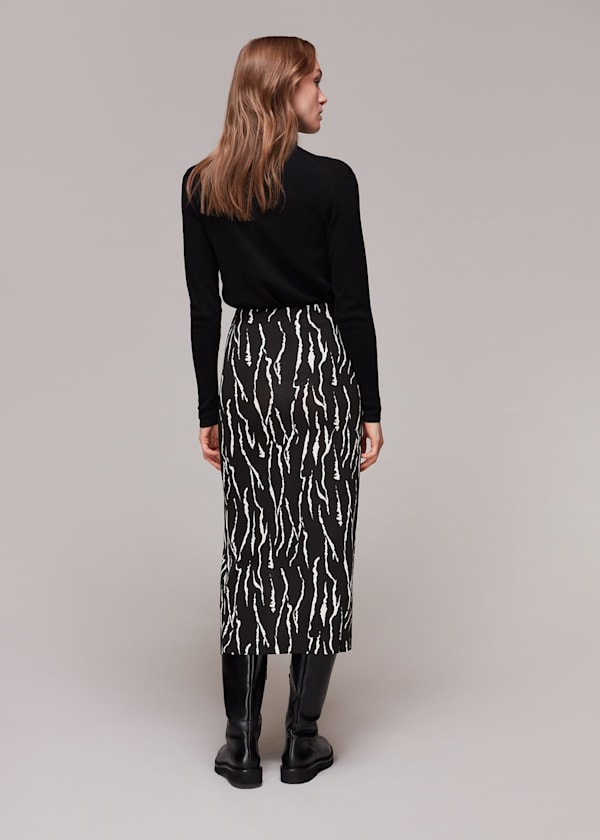 Black Vertical Tiger Ruched Skirt