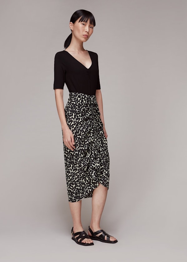 Black Sahara Cat Ruched Skirt