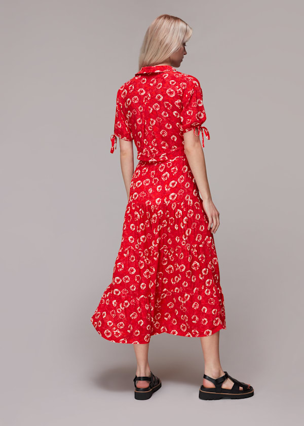 Red Tie Dye Floral Tiered Skirt
