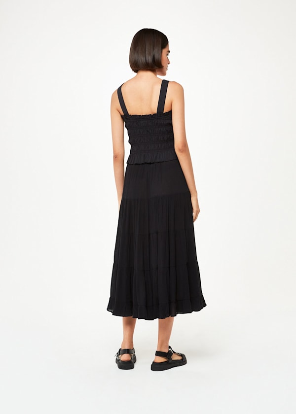 Black Button Front Crinkle Skirt