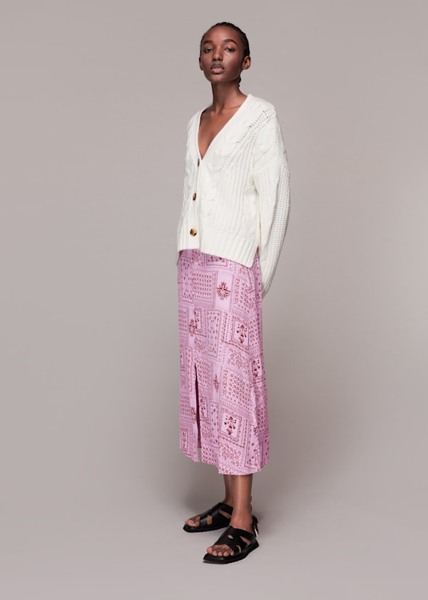 Pink Bandana Print Button Skirt