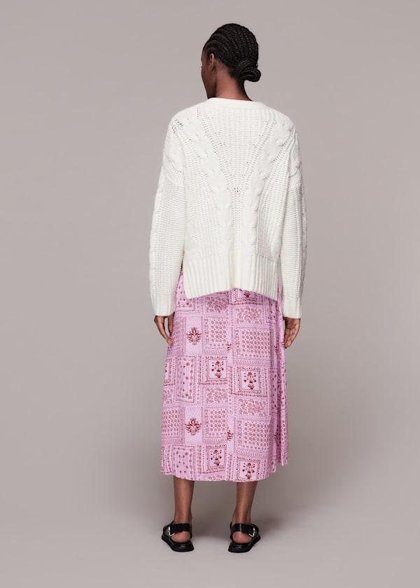 Pink Bandana Print Button Skirt