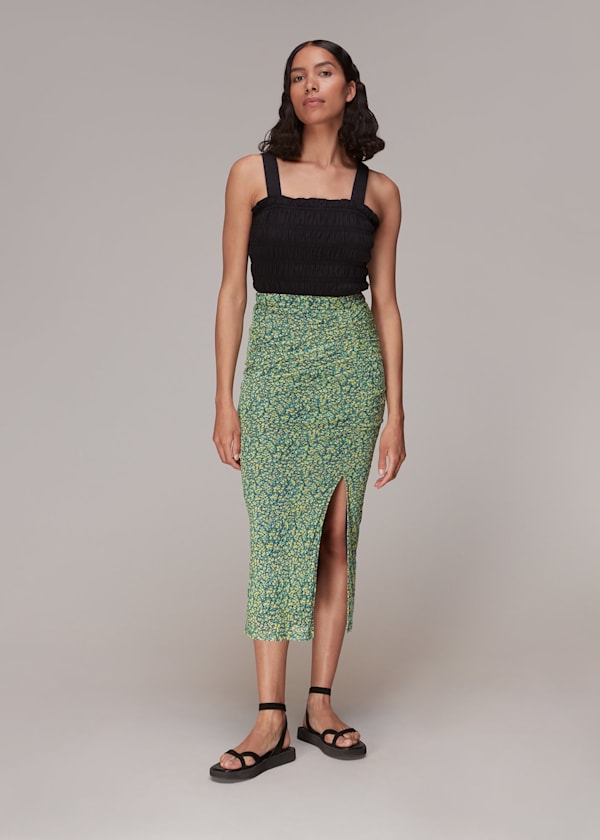 Green Ditsy Sunflower Mesh Skirt