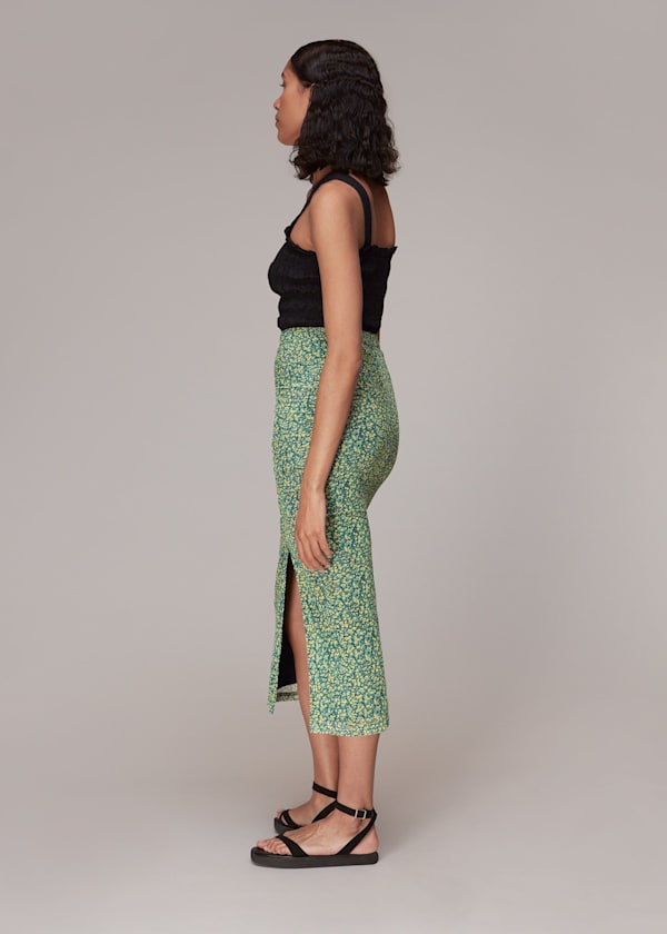 Green Ditsy Sunflower Mesh Skirt