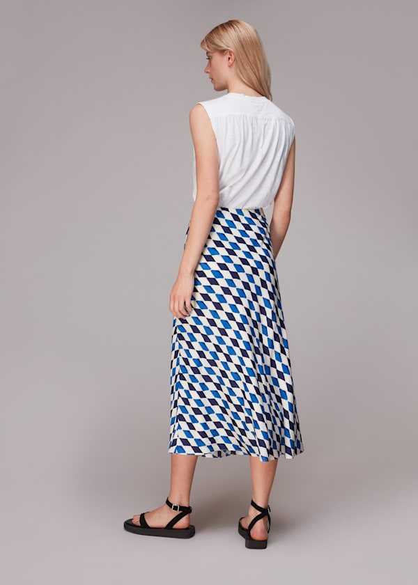 Blue Pinched Diamond Bias Cut Skirt