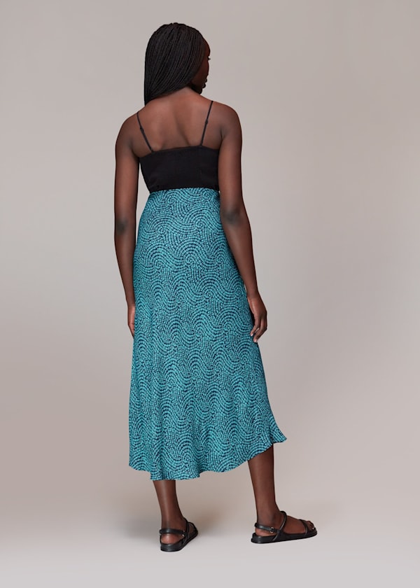 Blue Daisy Wave Bias Cut Skirt