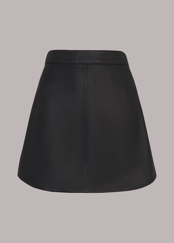 Black Leather Curved Hem Mini Skirt