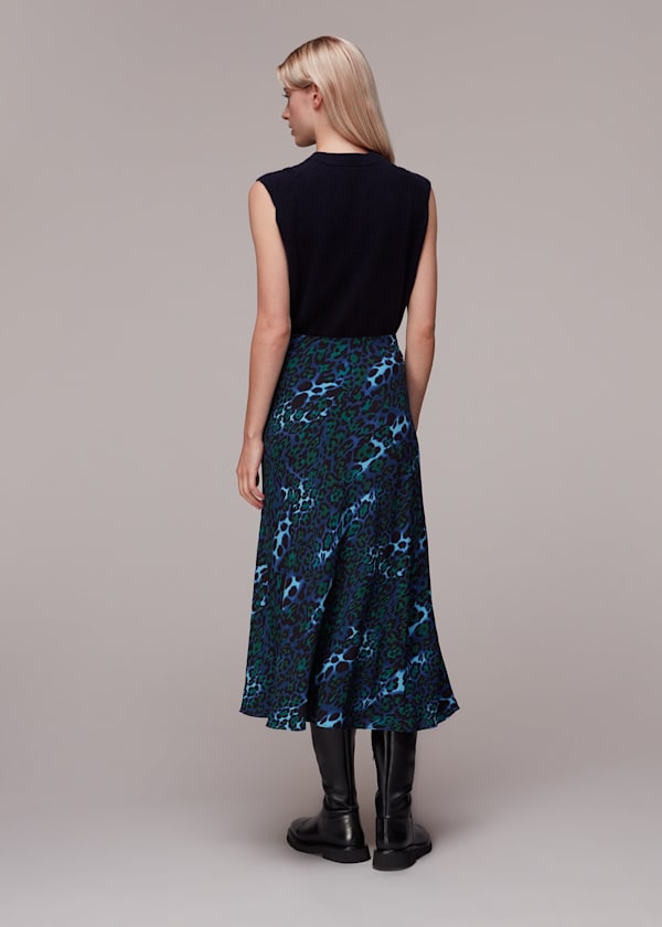Blue Night Cat Bias Cut Skirt