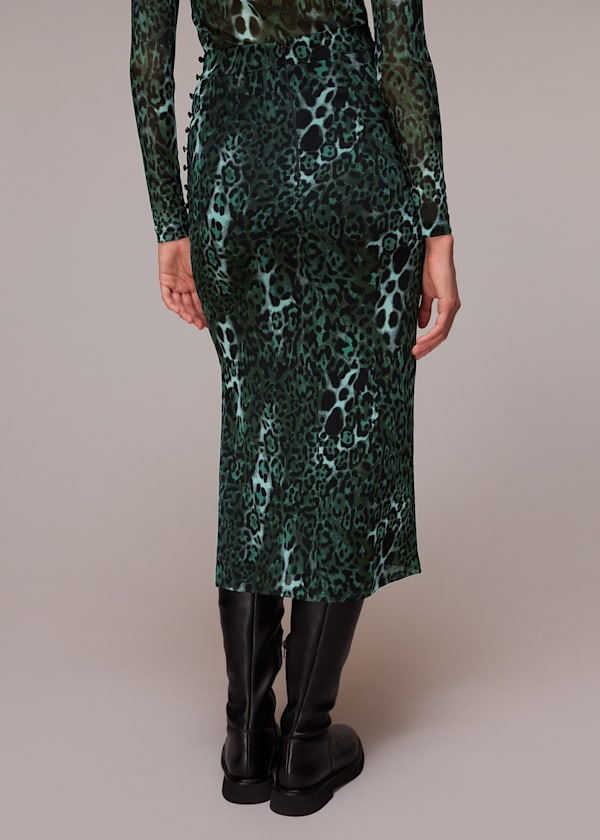 Green Night Cat Print Mesh Skirt