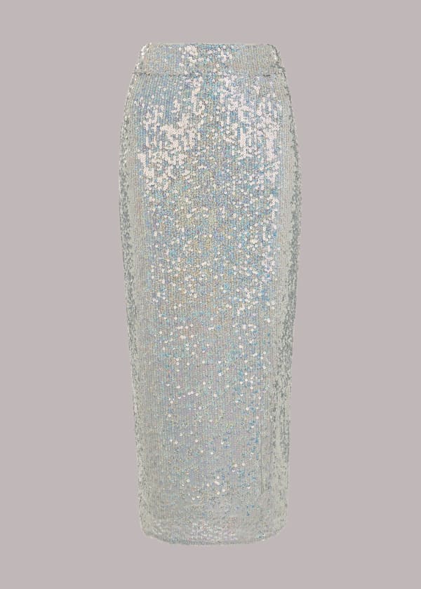 Silver Sequin Column Skirt