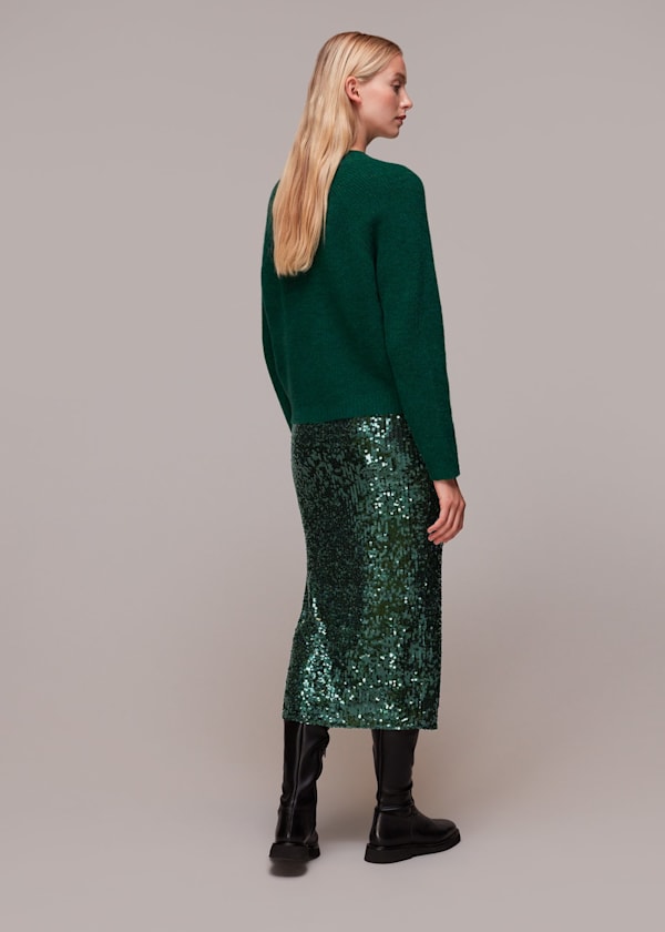 Dark Green Sequin Column Skirt