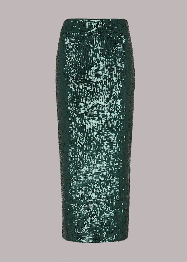 Dark Green Sequin Column Skirt
