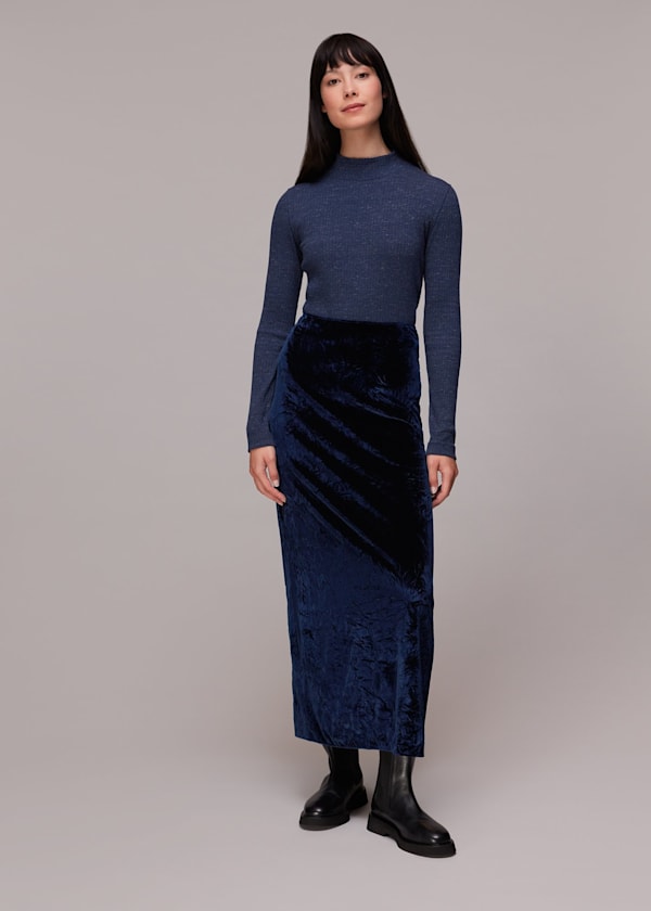 Navy Mia Crushed Velvet Skirt