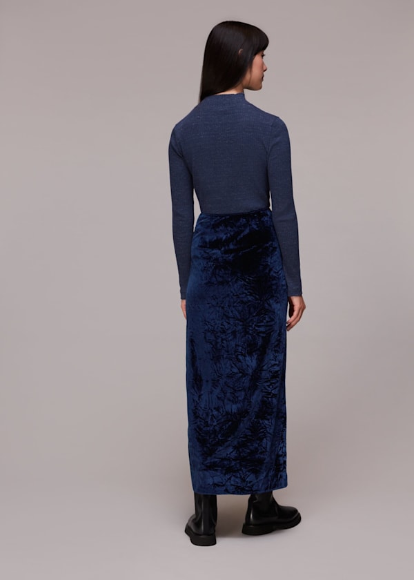 Navy Mia Crushed Velvet Skirt