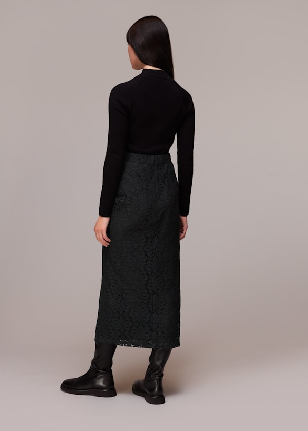 Black Lace Column Skirt